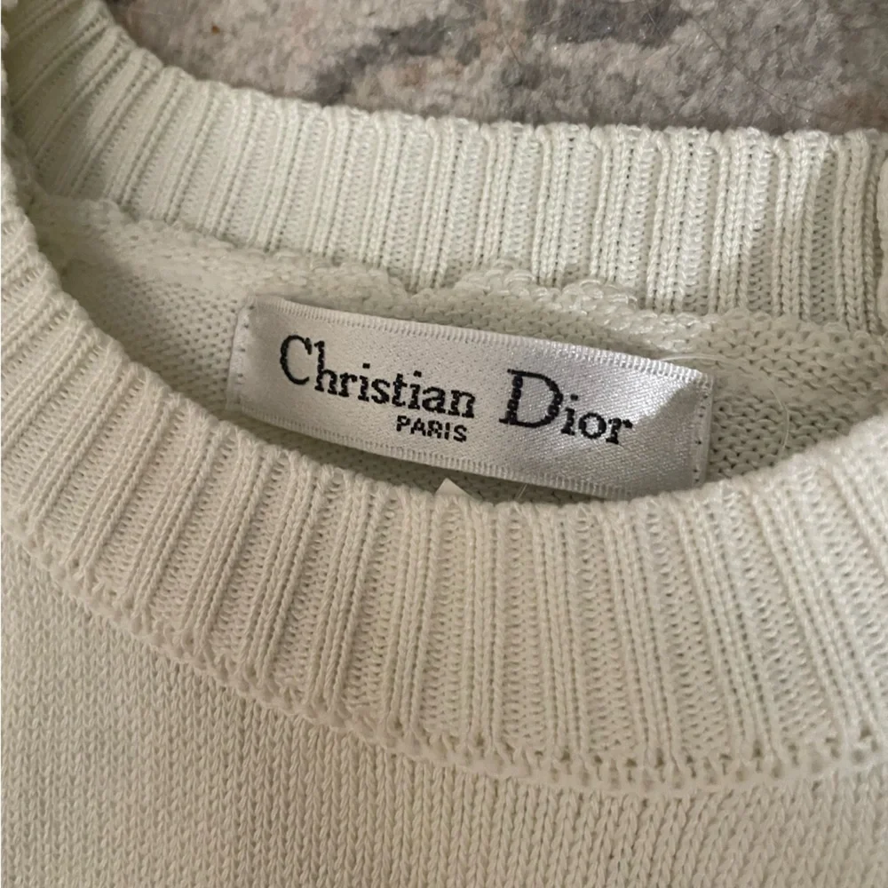 Dior Cream Knit Short Sleeve Sweater with Black Logo - Picture 2 of 4